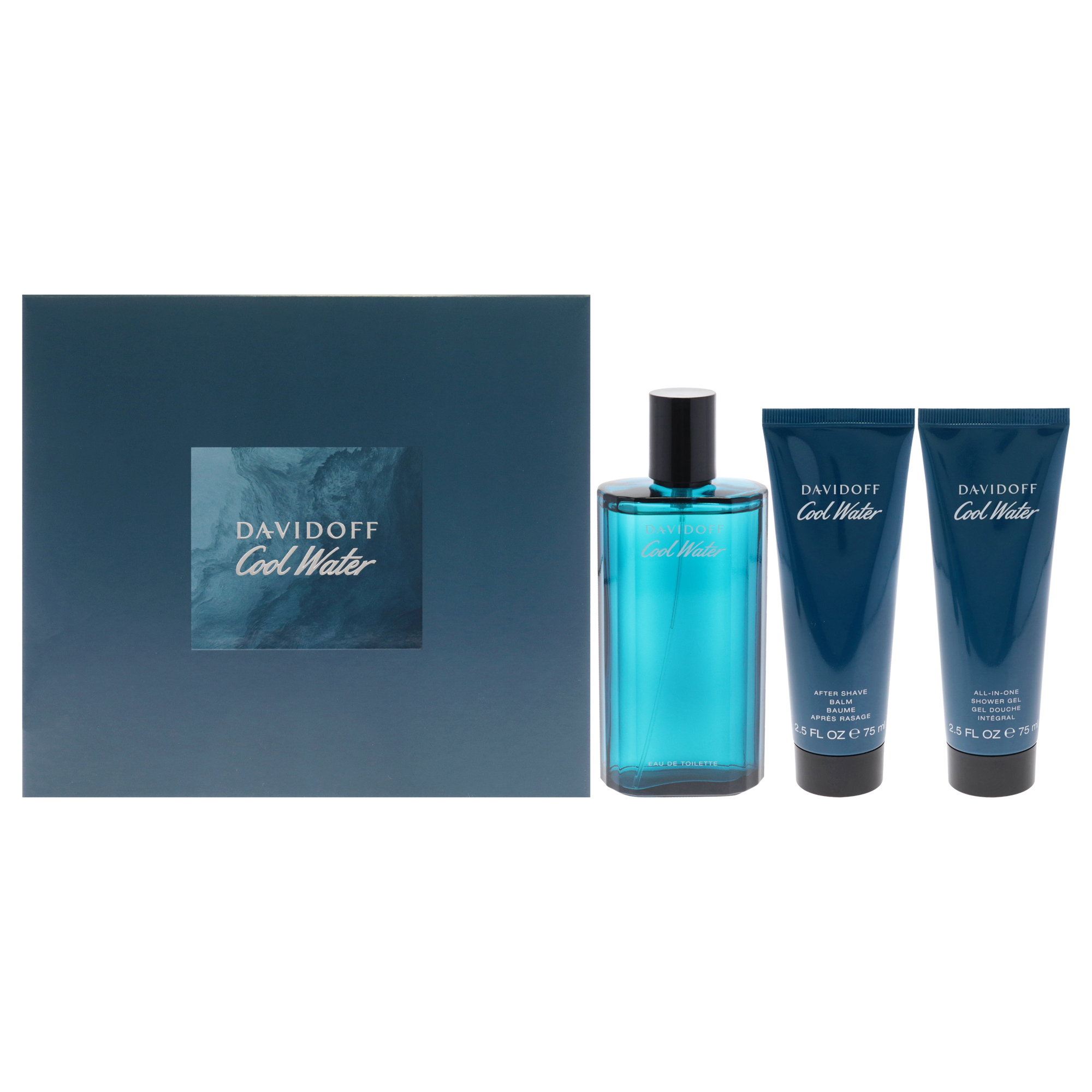 Davidoff Cool Water 4.2oz EDT Spray 2.5oz Shower Gel 2.5oz After Shave Balm 3 Pc Gift Set fragrance bottle